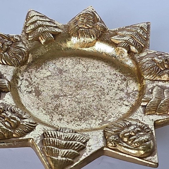 Vintage Gold Star Candle Holder Gilded Santa Christmas Tree St. Nick Plate 1917 - Picture 5 of 7